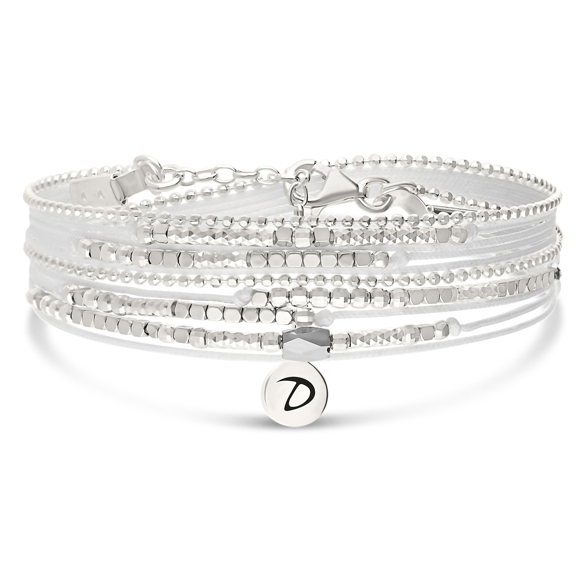 Bracelet 2 Tours Argent 925 Blanc Hématite Atlanta