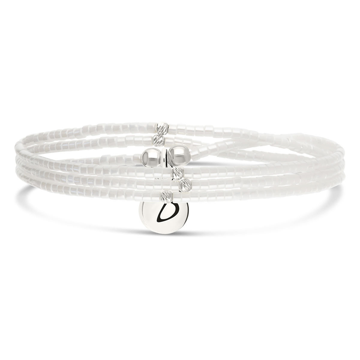Bracelet Élastique 3 Tours Argent 925 Miyuki Blanc Irisé