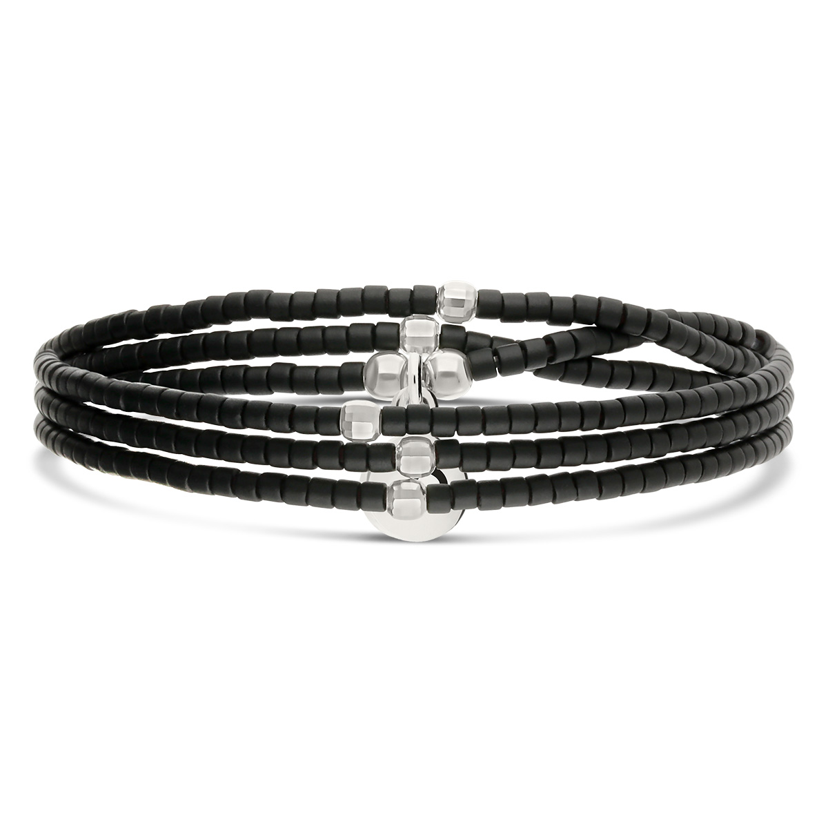 Bracelet Élastique 3 Tours Argent 925 Le Grand Miyuki Noir