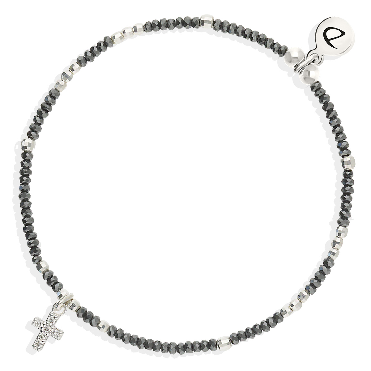 Bracelet Élastique Argent 925 Croix Oxyde Zirconium Hématite