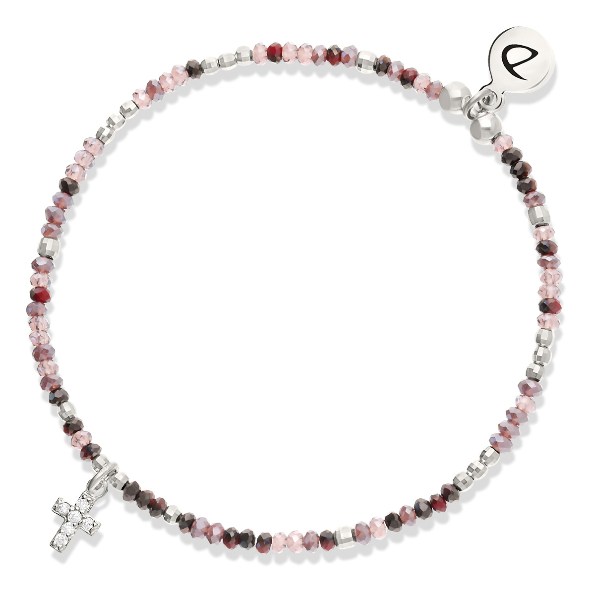 Bracelet Élastique Argent 925 Croix Oxyde Zirconium Violet Prune