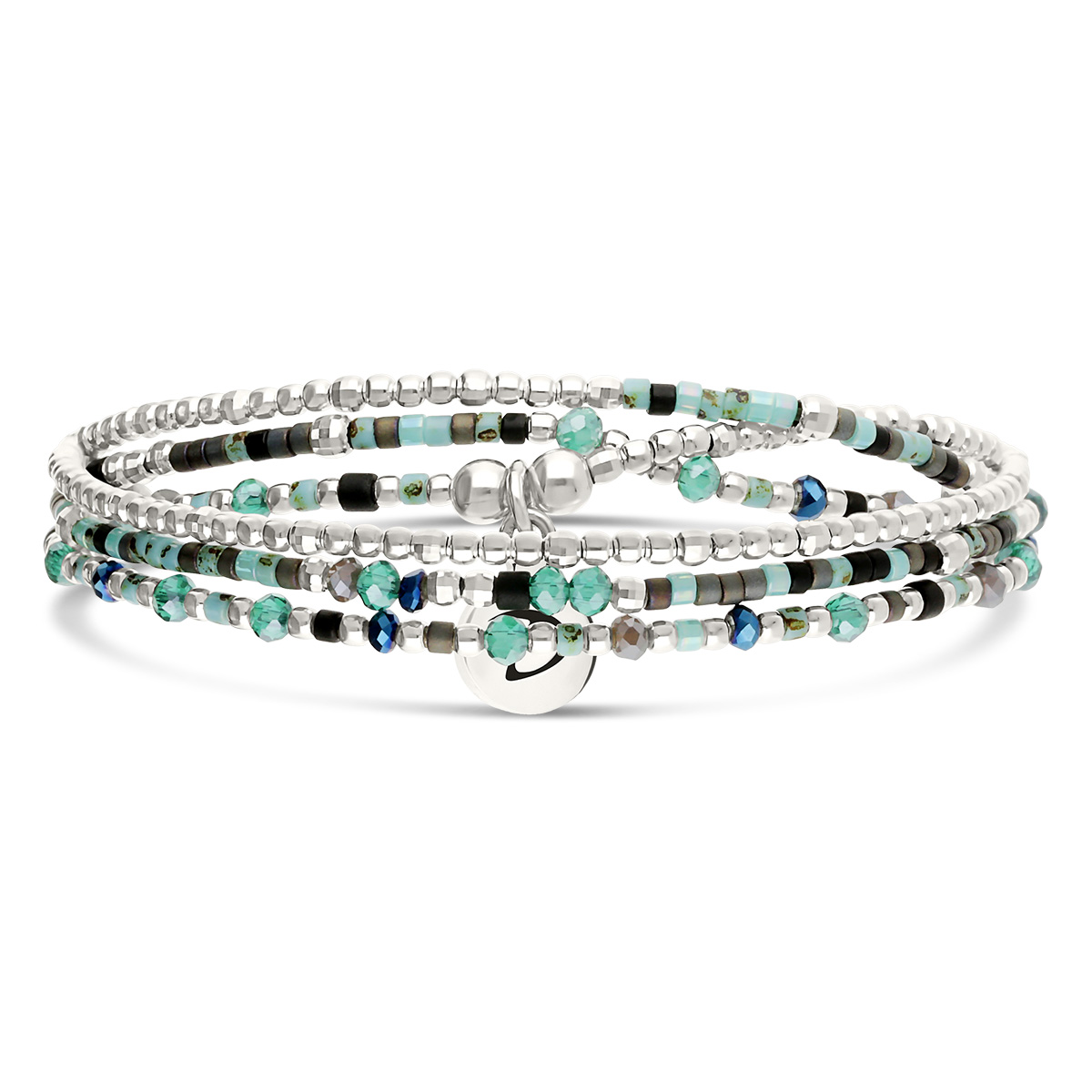 Bracelet Élastique 3 Tours Argent 925 Noir Turquoise Santa-Giulia