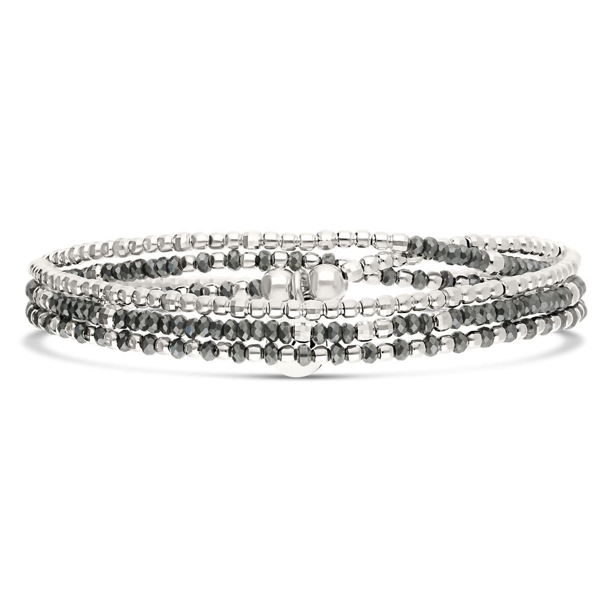 Bracelet Élastique 3 Tours Argent 925 Hématite Santa-Giulia