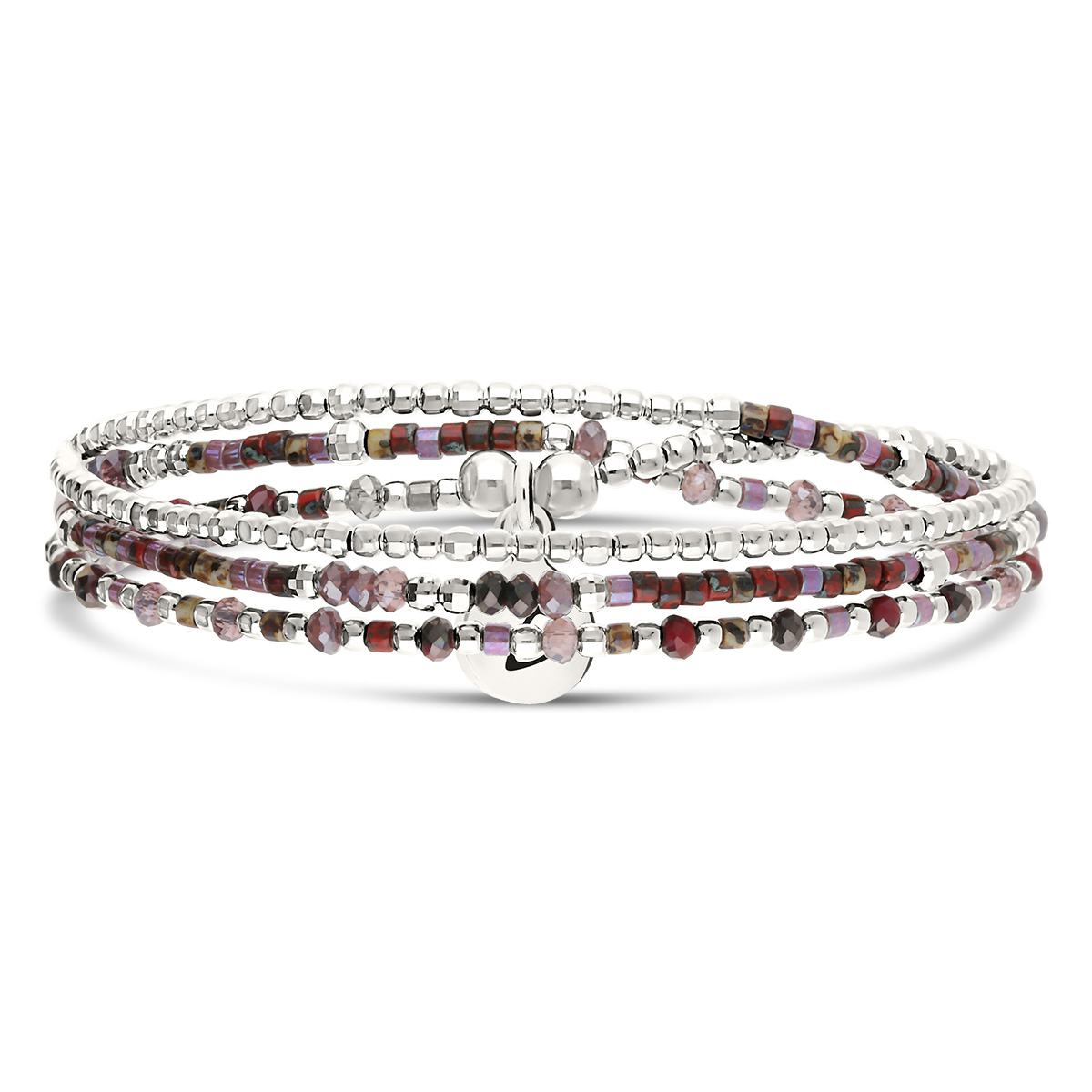 Bracelet Élastique 3 Tours Argent 925 Violet Prune Santa-Giulia