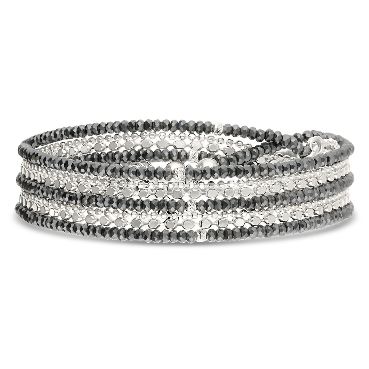 Bracelet Élastique 3 Tours Argent 925 Hématite avec Chaînes