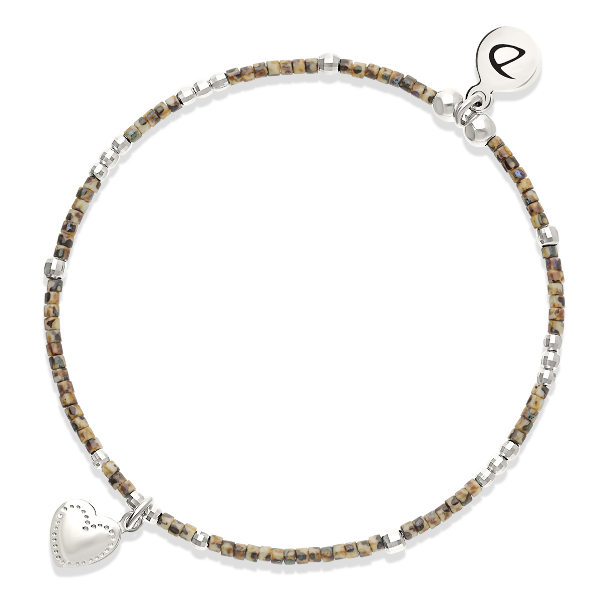 Bracelet Élastique Argent 925 Léopard Petit Coeur Penché Gravable