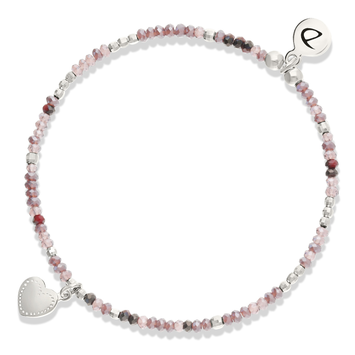 Bracelet Élastique Argent 925 Violet Prune Petit Coeur Penché Gravable