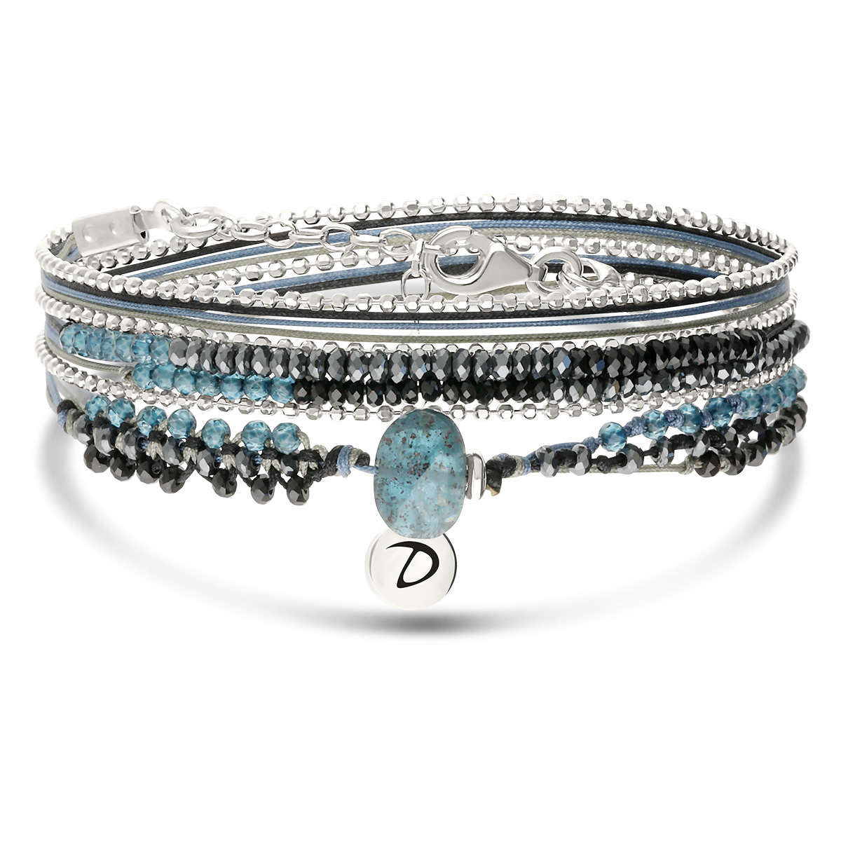 Bracelet 3 Tours Argent 925 Noir Turquoise Mystique