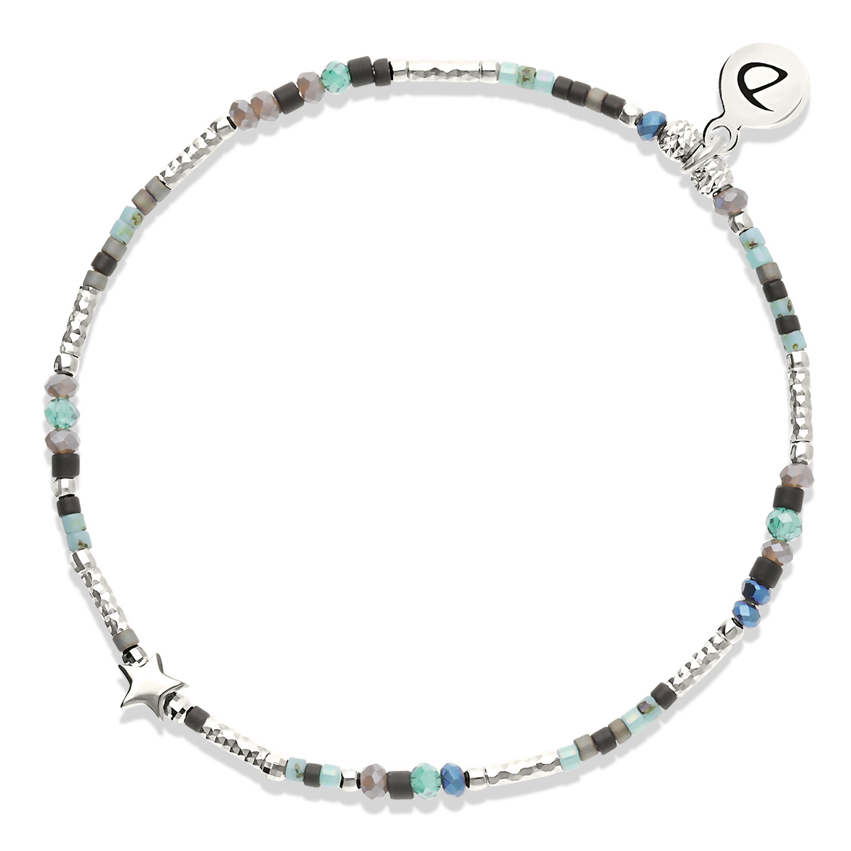 Bracelet Élastique Argent 925 Noir Turquoise L Étoilé Bohème