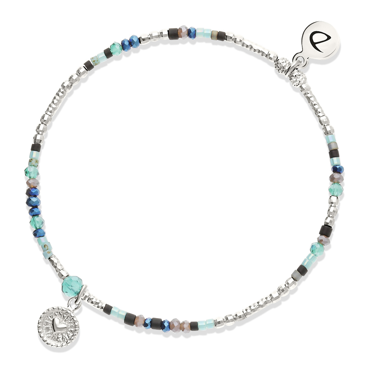 Bracelet Élastique Argent 925 Noir Turquoise Le Coeur Sacré