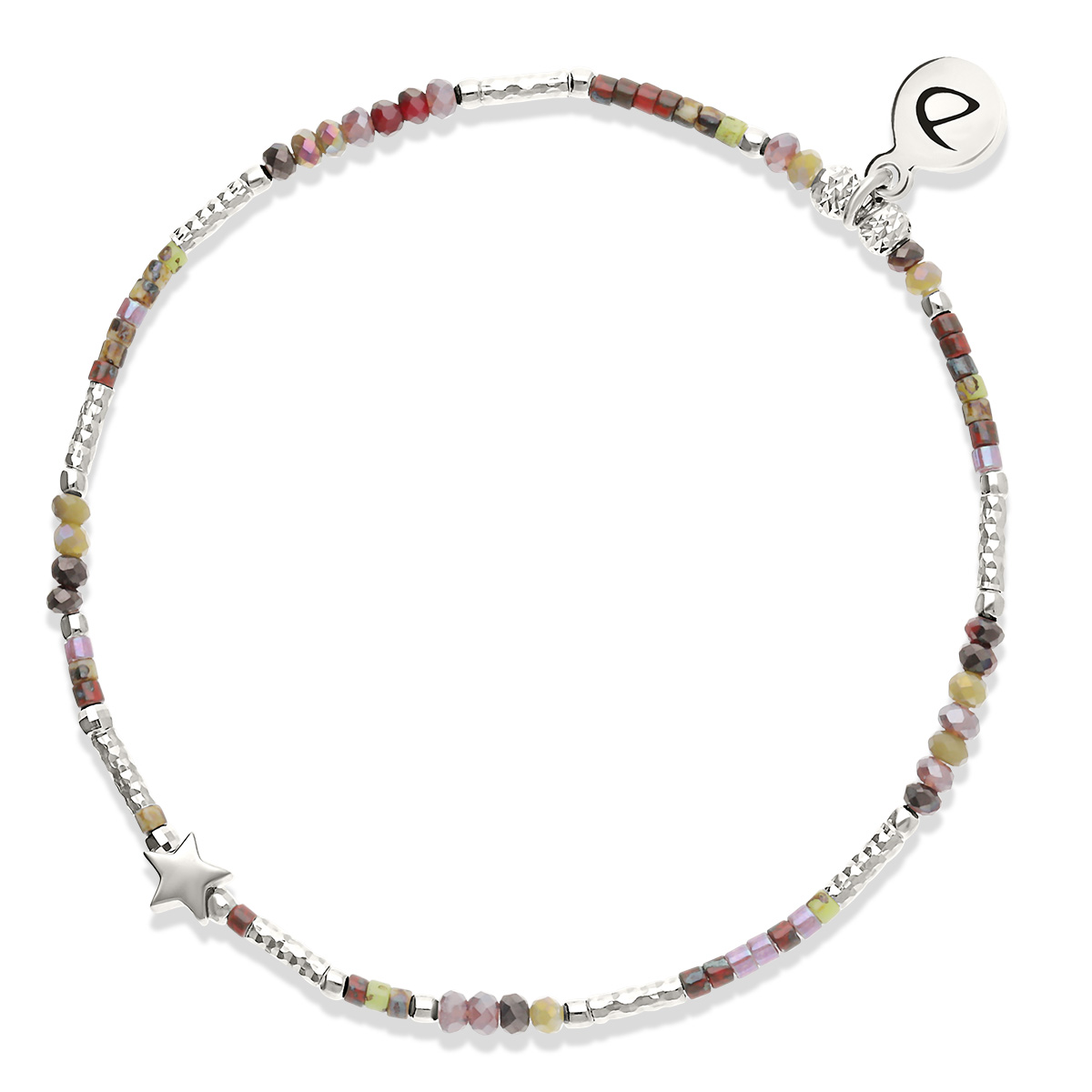 Bracelet Élastique Argent 925 Violet Kaki L Étoilé Bohème