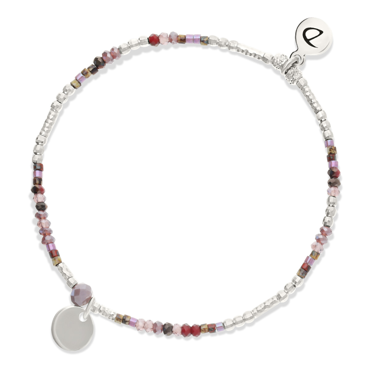 Bracelet Élastique Argent 925 Violet Prune Perle Violette Pastille Gravable