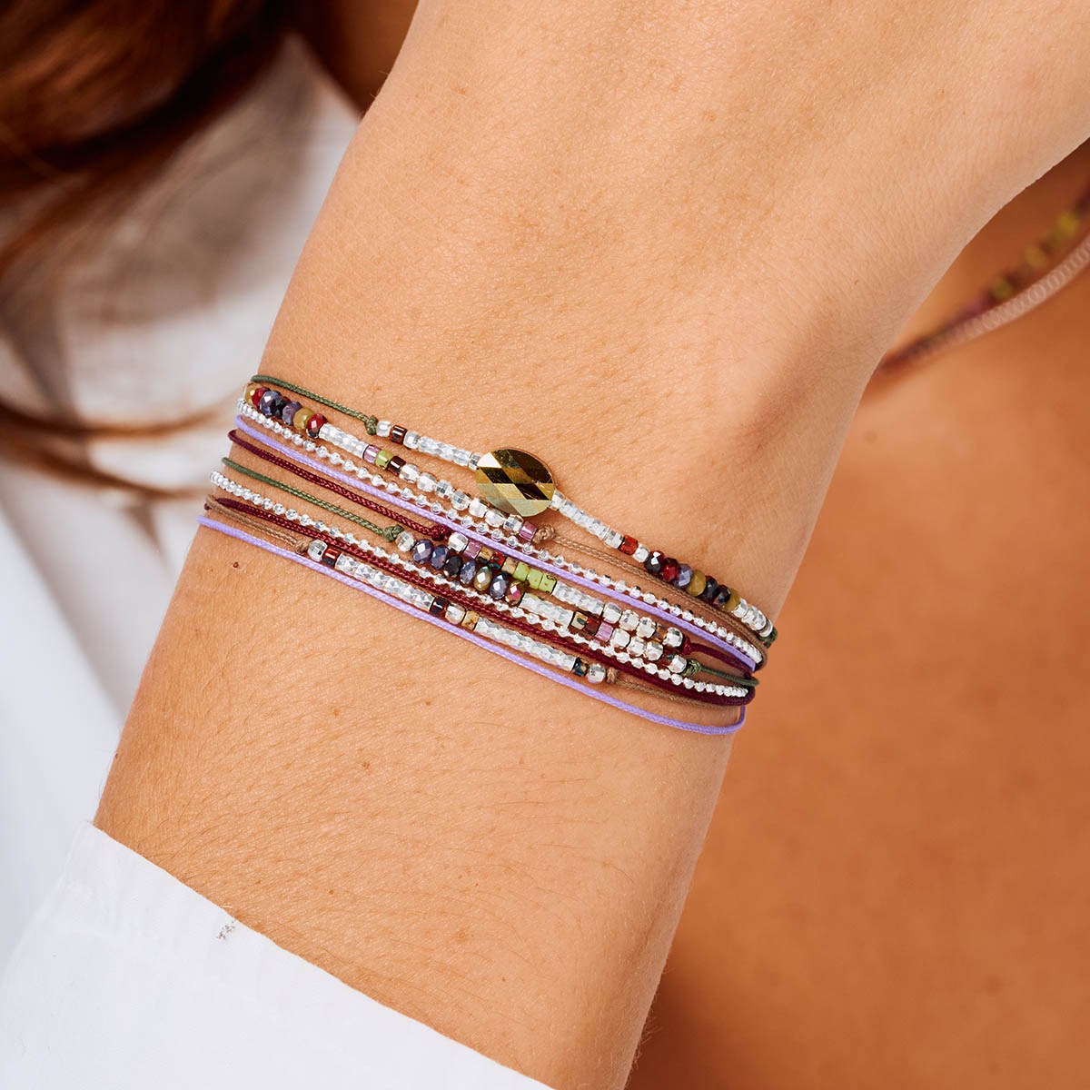 Bracelet 2 Tours Argent 925 Violet Kaki Atlanta Swaro