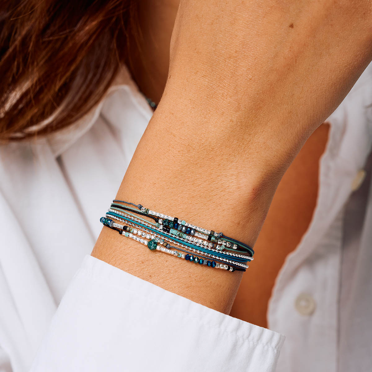 Bracelet 2 Tours Argent 925 Noir Turquoise Atlanta