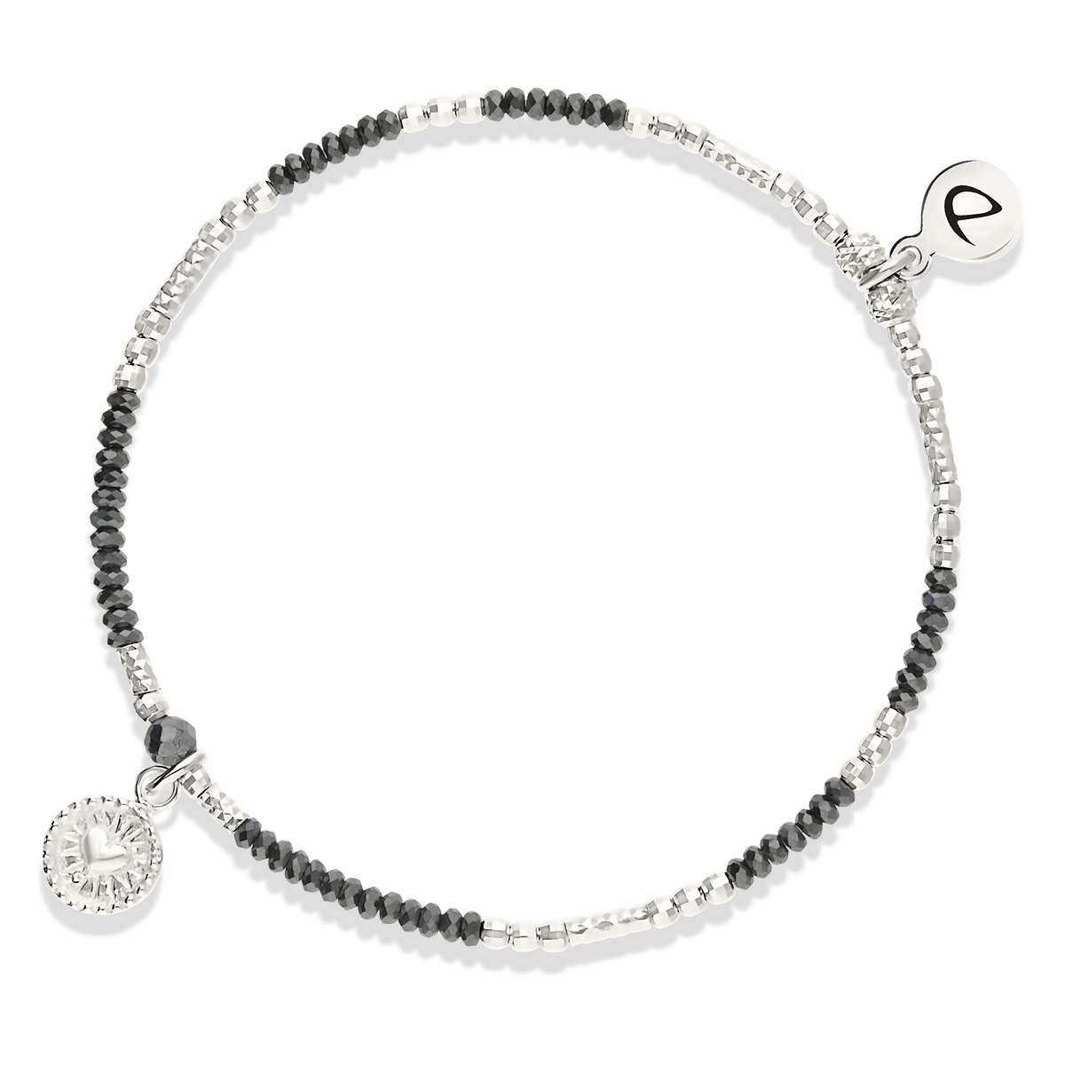 Bracelet Élastique Argent 925 Hématite Le Coeur Sacré