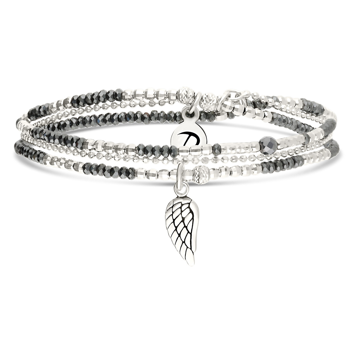 Bracelet Élastique 2 Tours Argent 925 Hématite L’ Aile Céleste