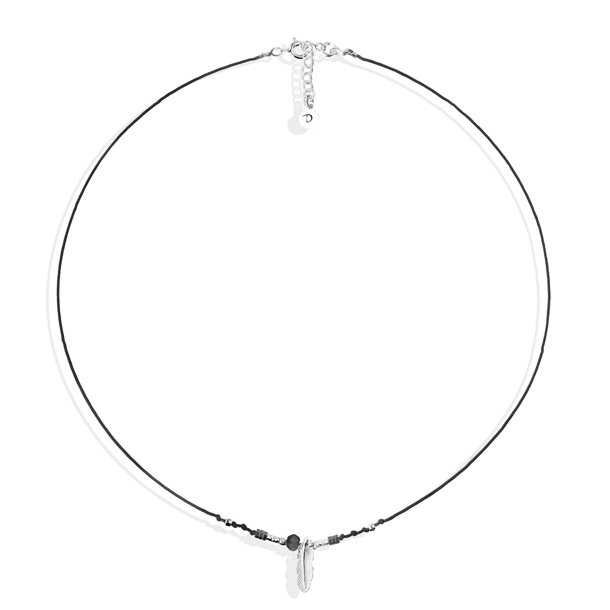 COLLIER PLUME CORDON NOIR EVORA