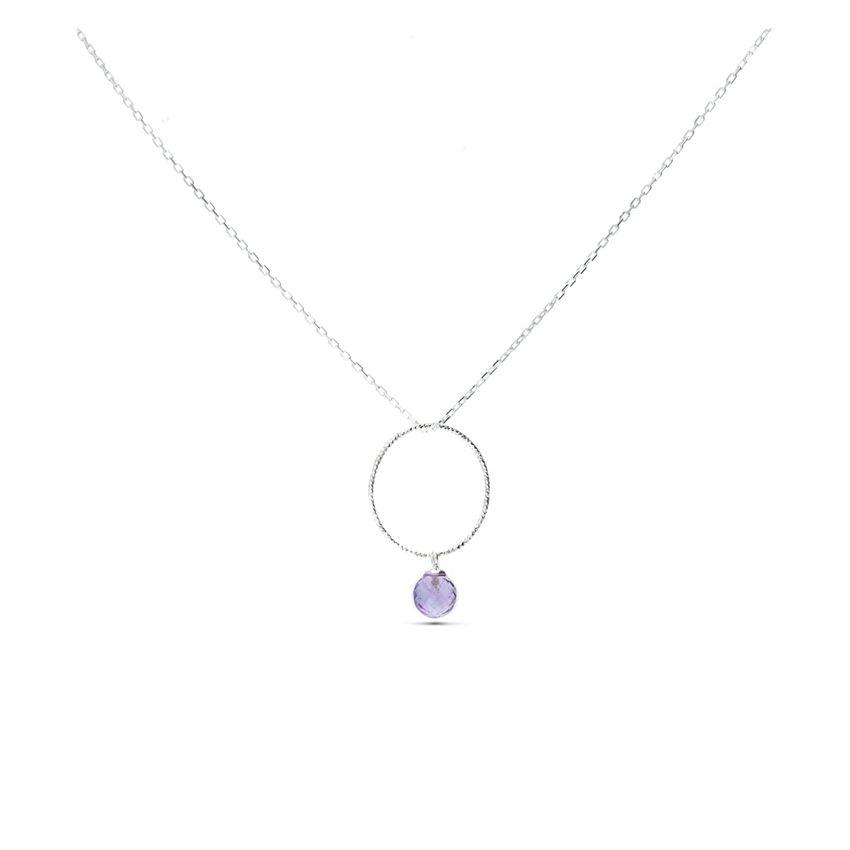 COLLIER ANNEAU CISELÉ ET PIERRE VIOLETTE