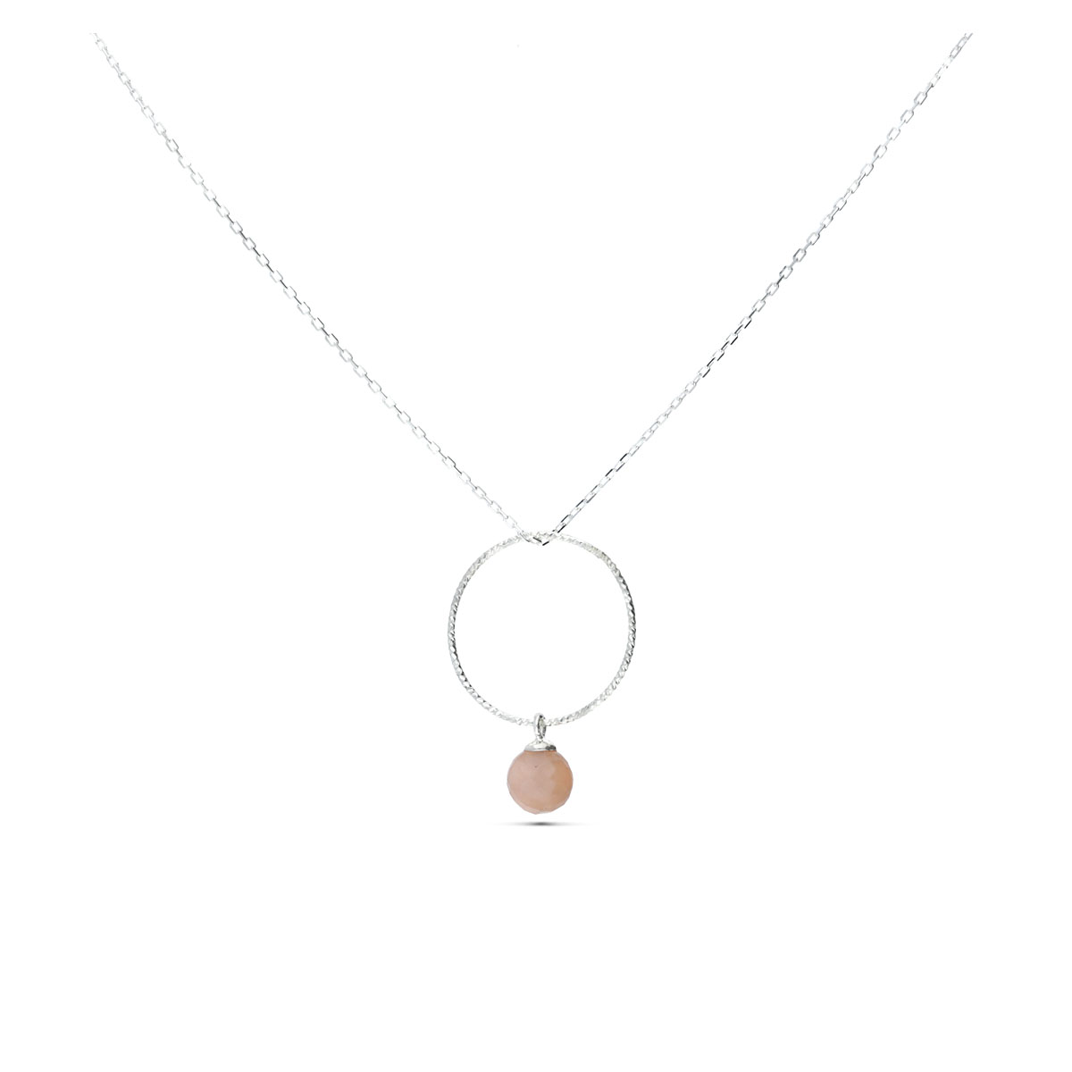 COLLIER CHAINE ANNEAU CISELÉ ET PIERRE PECHE