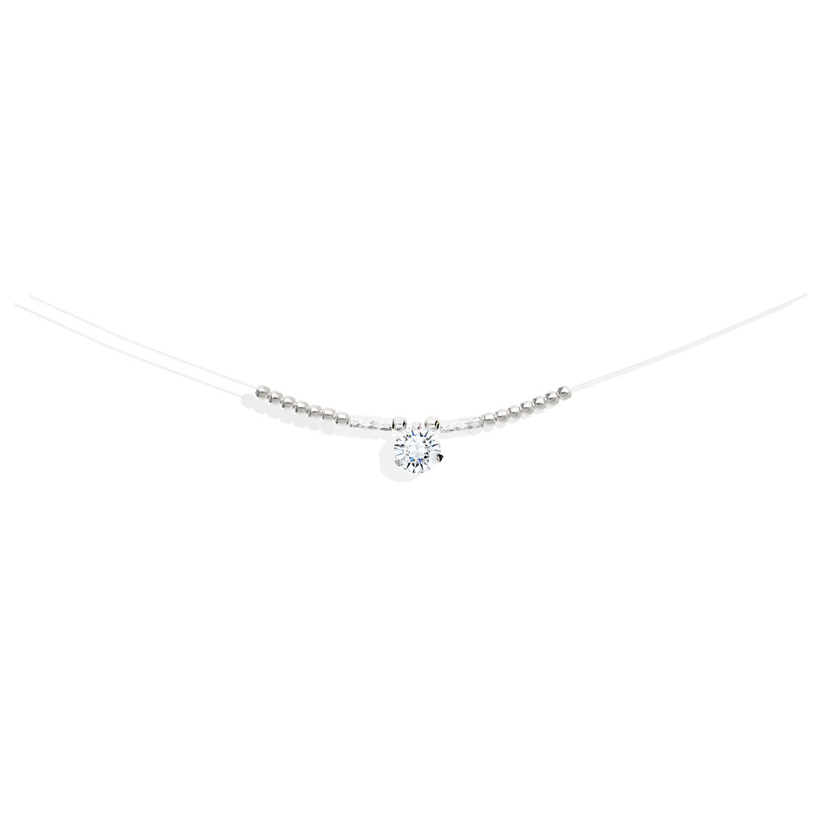 Collier Zirconium sur Nylon et Perles Argent 925