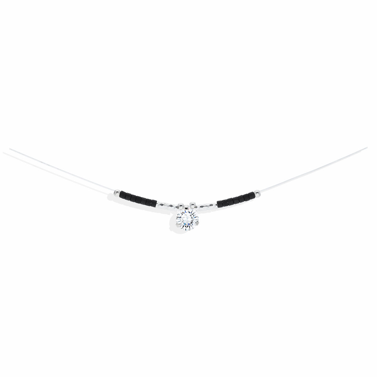 Collier Zirconium sur Nylon et Perles Noires