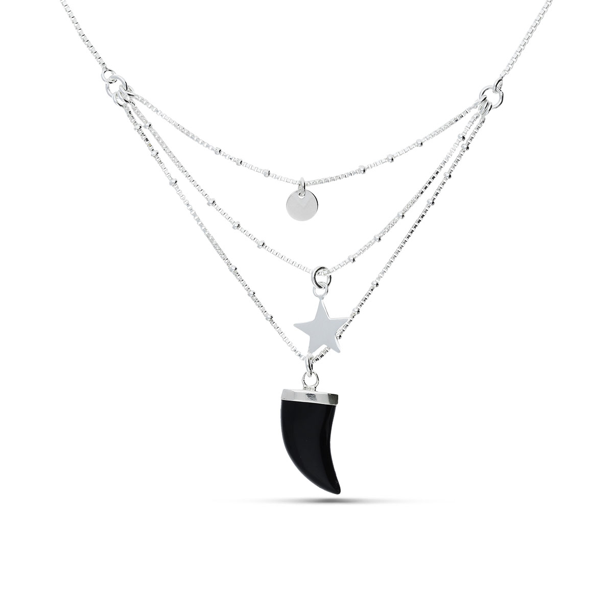 COLLIER TRIPLE RANG CORNE-ÉTOILE-PASTILLE