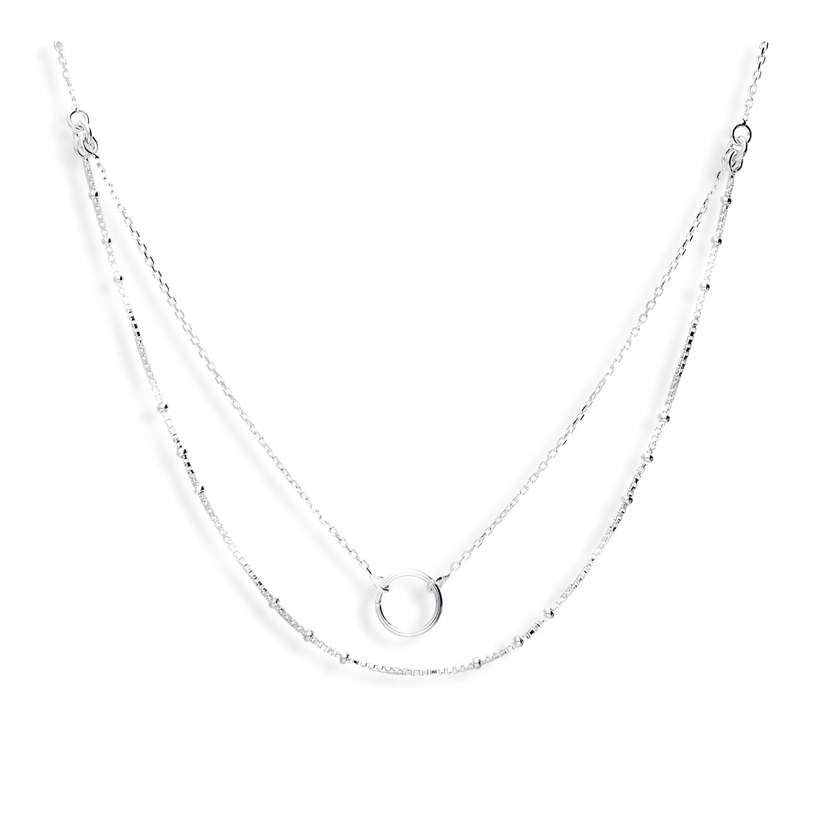 COLLIER DOUBLE RANGS ANNEAU ÉVIDÉ
