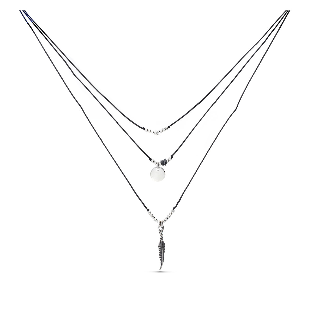 COLLIER TRIPLE RANGS NOIR PLUME PASTILLE