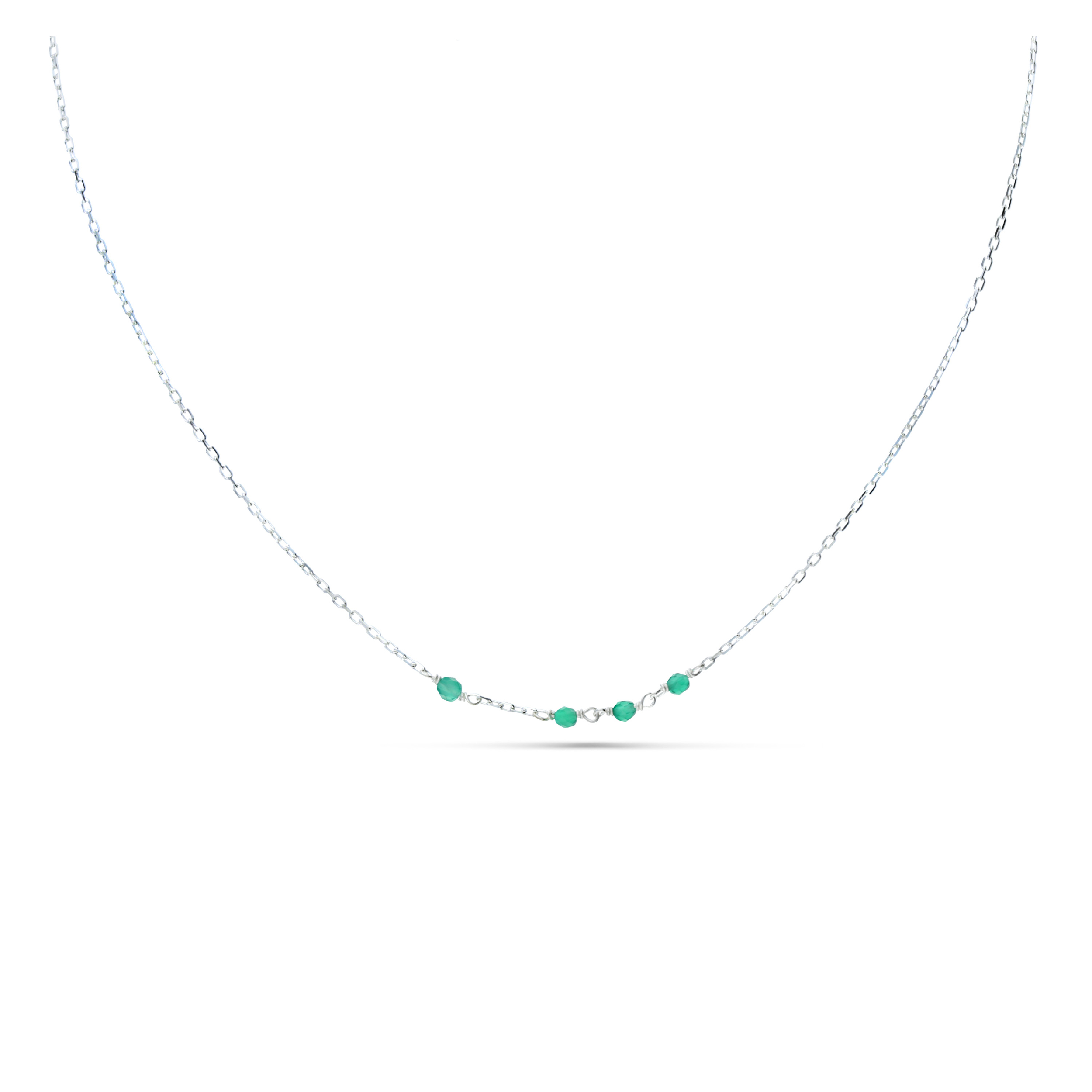 COLLIER CHAÎNE QUATRE PETITES PERLES ONYX VERT