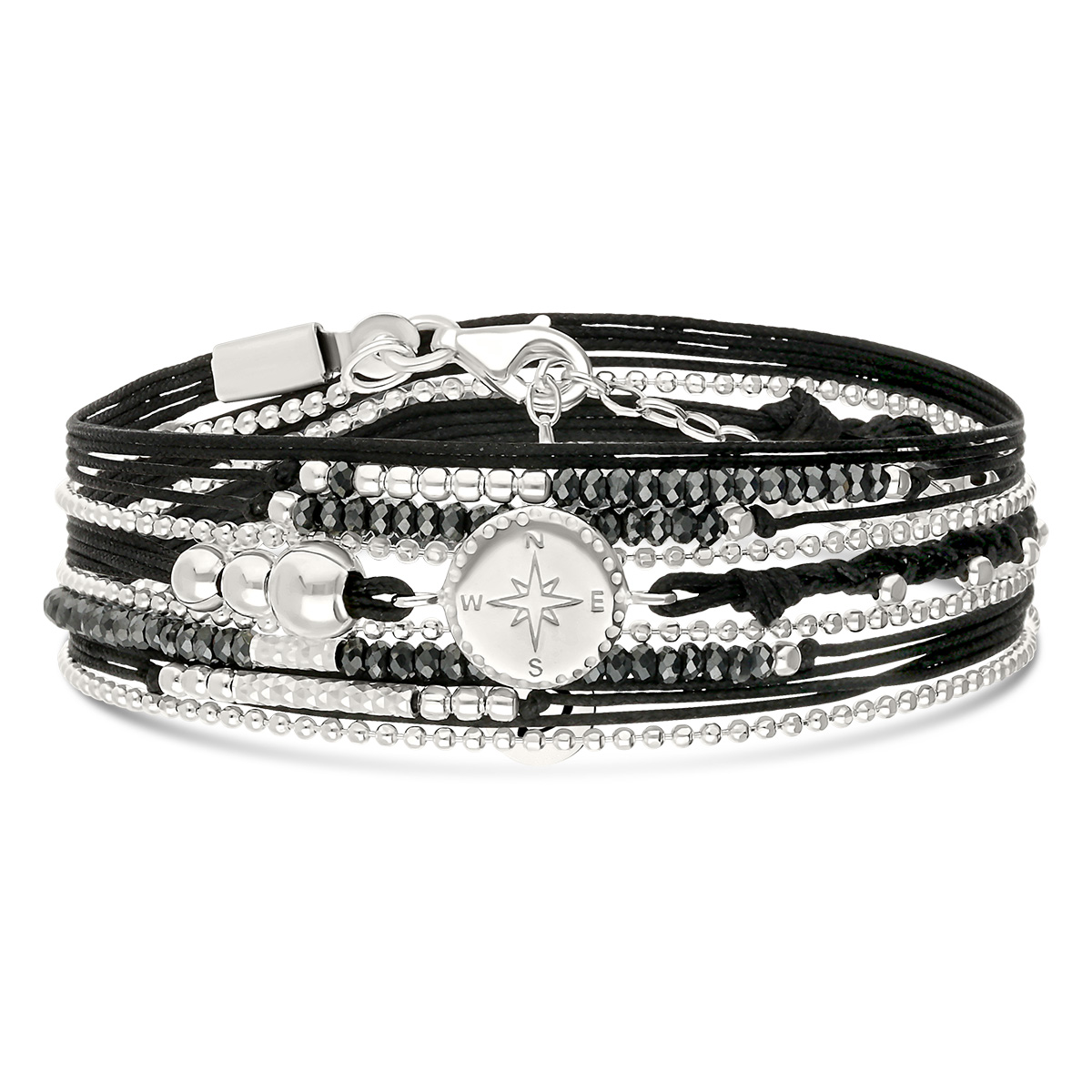 Bracelet 3 Tours Argent 925 Noir La Rose des Vents