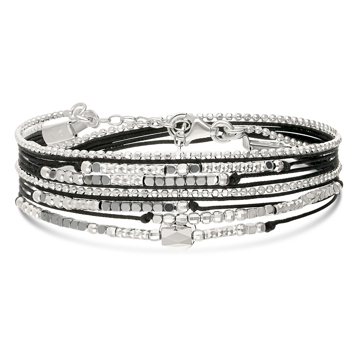 Bracelet 2 Tours Argent 925 Noir Hématite Atlanta