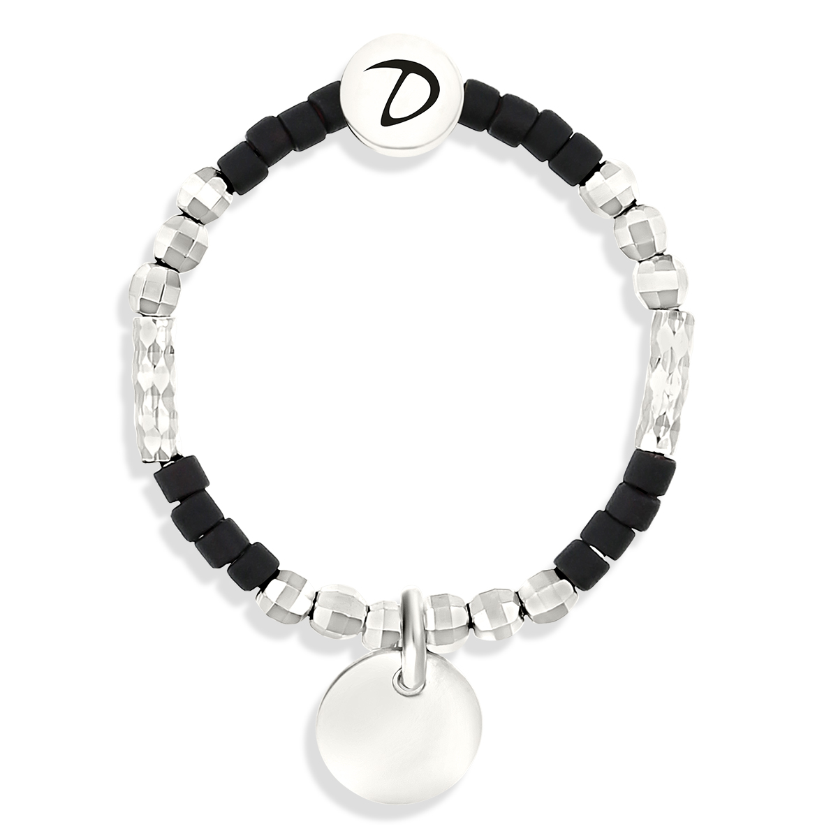 BAGUE ÉLASTIQUE PETITE PASTILLE NOIRE Argent 925 Gravable