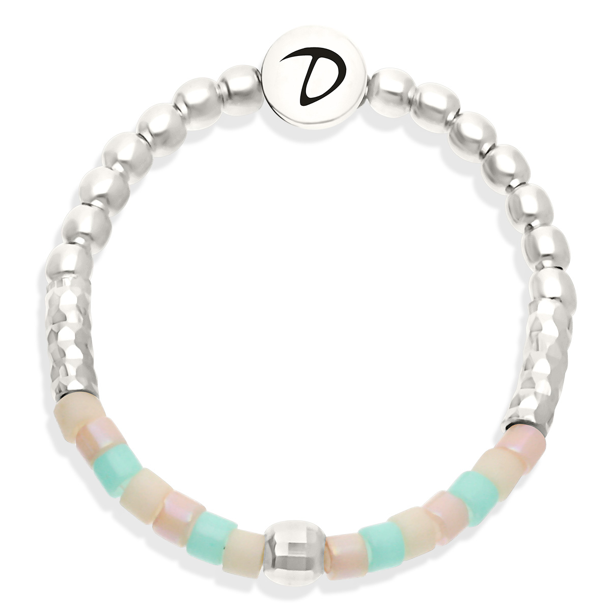 BAGUE ÉLASTIQUE MIYUKI TURQUOISE-ROSE ET TUBES Argent 925