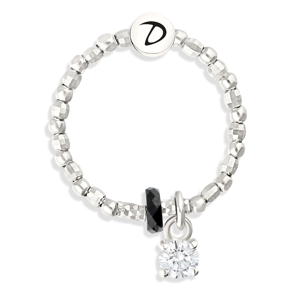 BAGUE ELASTIQUE PIERRE NOIRE MINI OXYDE