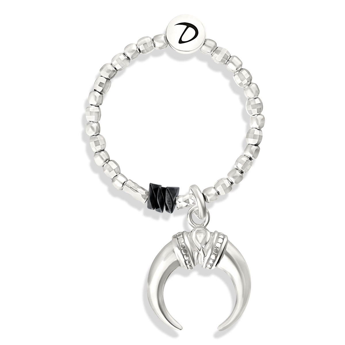 BAGUE ÉLASTIQUE CORNE ET HÉMATITE NOIRE