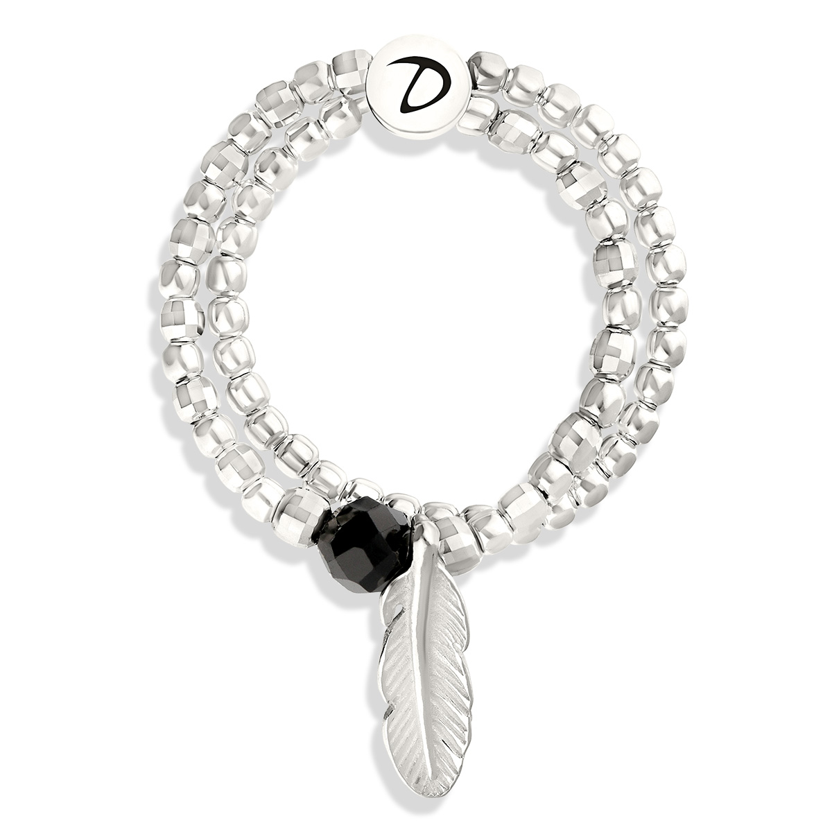 BAGUE PLUME DOUBLE NOIR ET SILVER