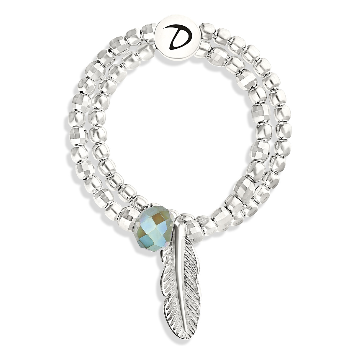 BAGUE PLUME DOUBLE ELASTIQUE PERLE VERTE CLAIRE