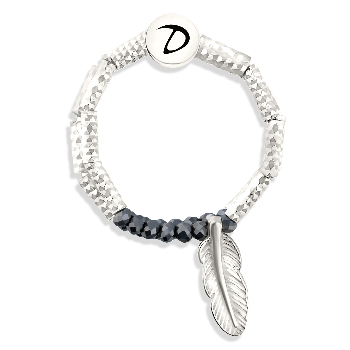 BAGUE DOUBLE ELASTIQUE SILVER PLUME PIERRES GRISES