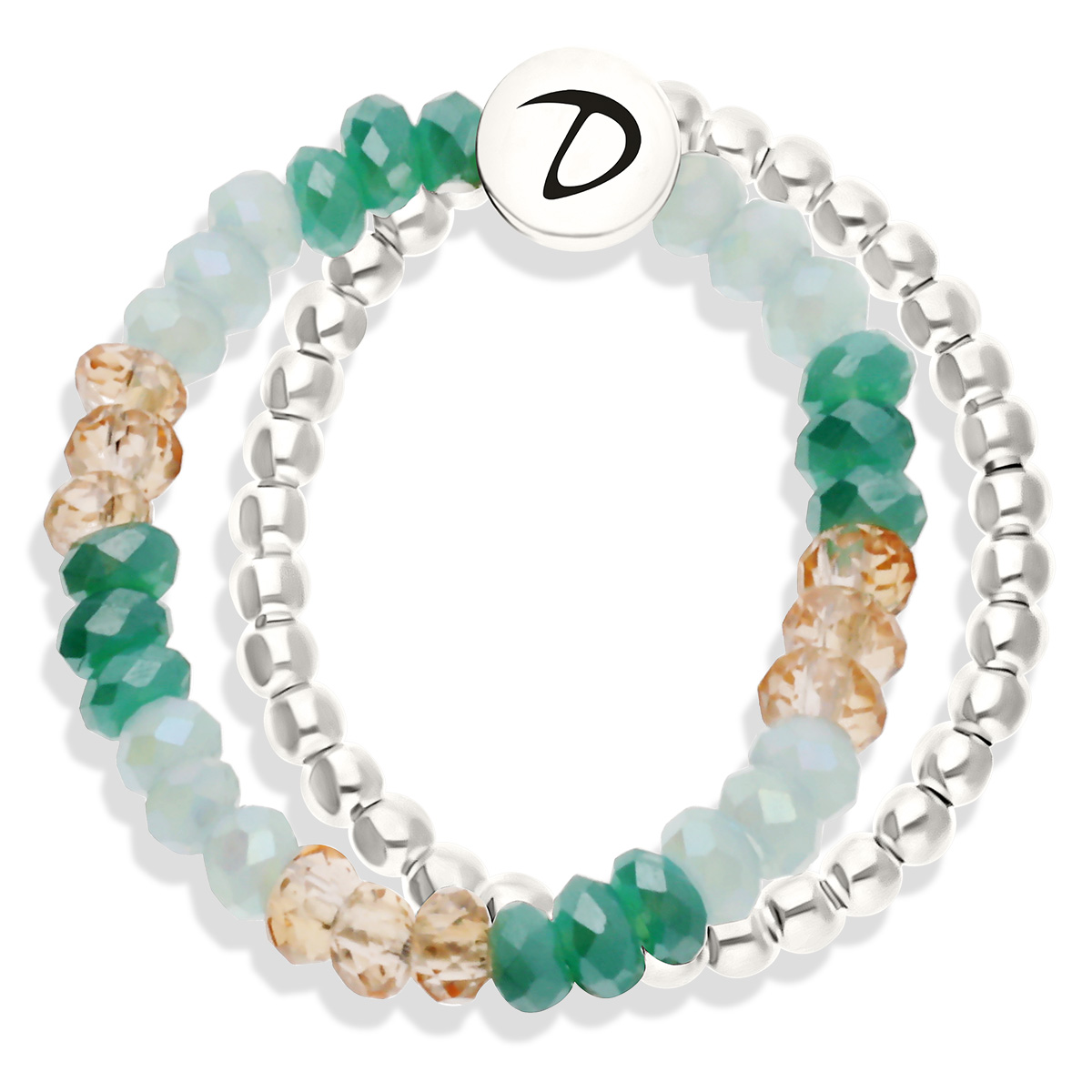 BAGUE ÉLASTIQUE DOUBLE VERT D’EAU-BEIGE-BLEU CLAIR Argent 925