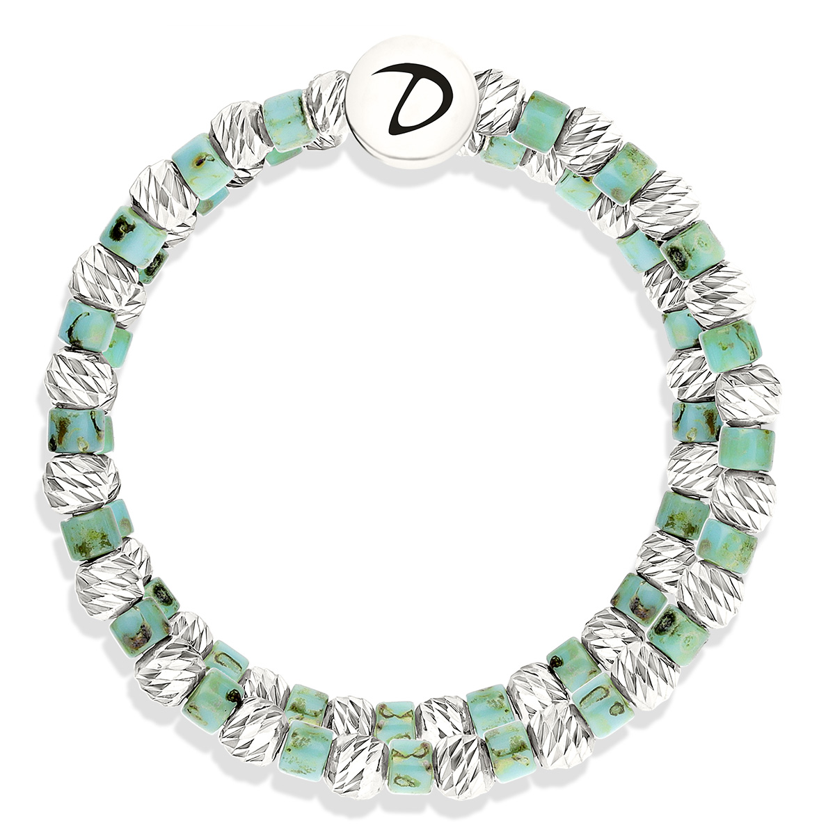 BAGUE DOUBLE ELASTIQUE FACETTÉE MIYUKI TURQUOISE TACHETÉ