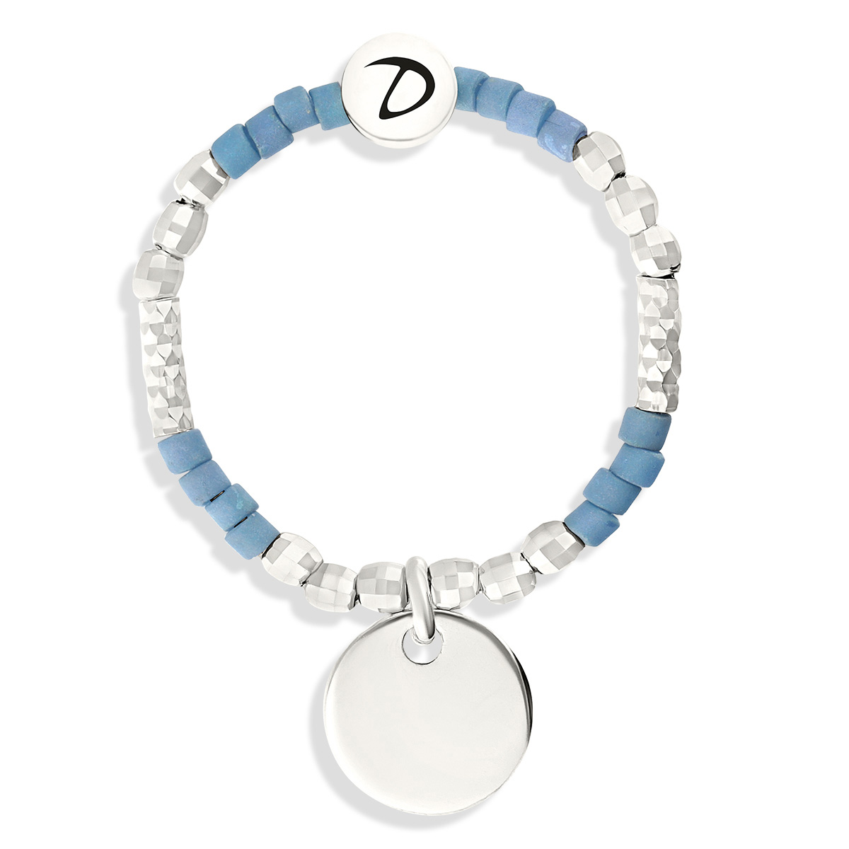BAGUE ÉLASTIQUE PASTILLE BLEUE Argent 925 Gravable