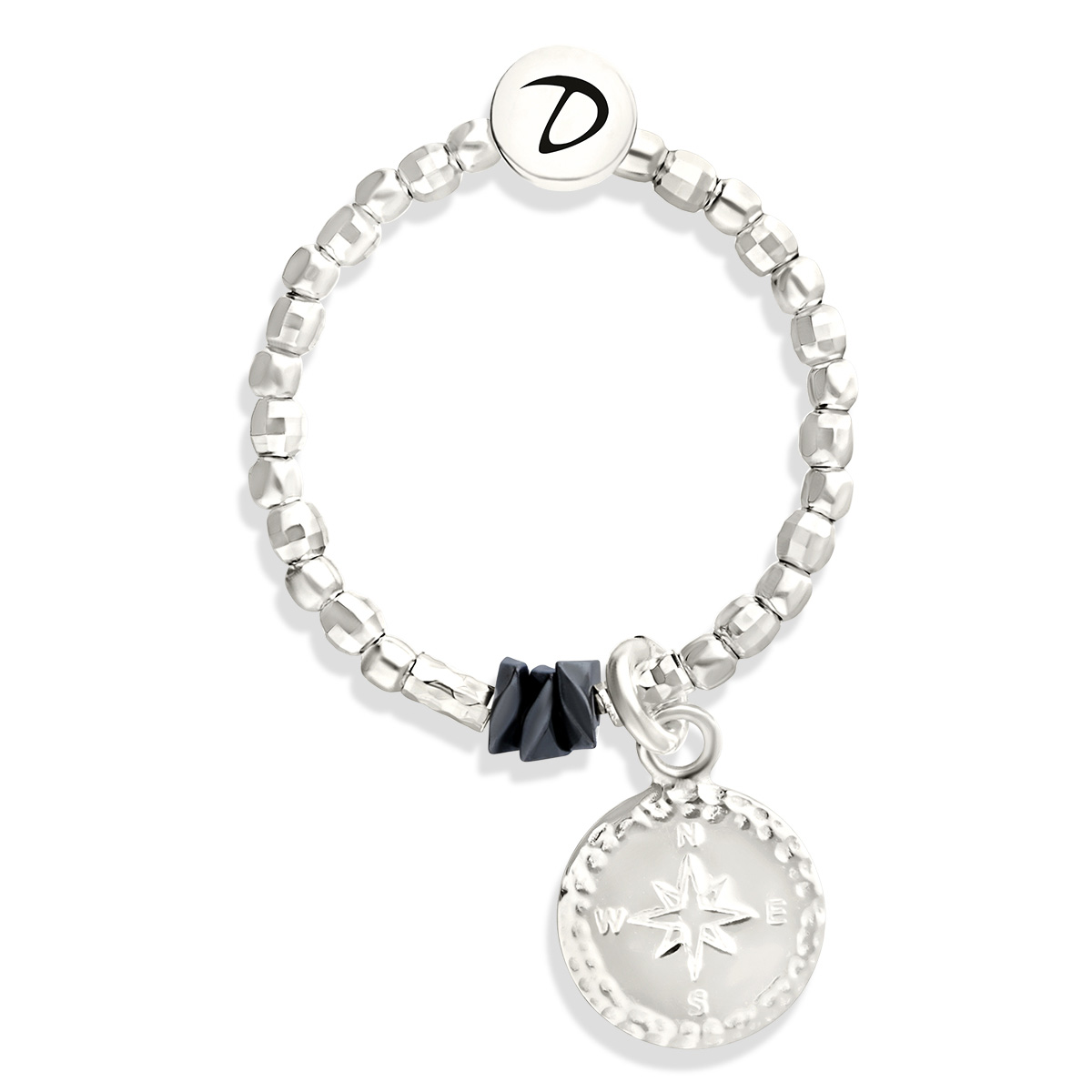 BAGUE ÉLASTIQUE ROSE DES VENTS PERLES HEMATITES