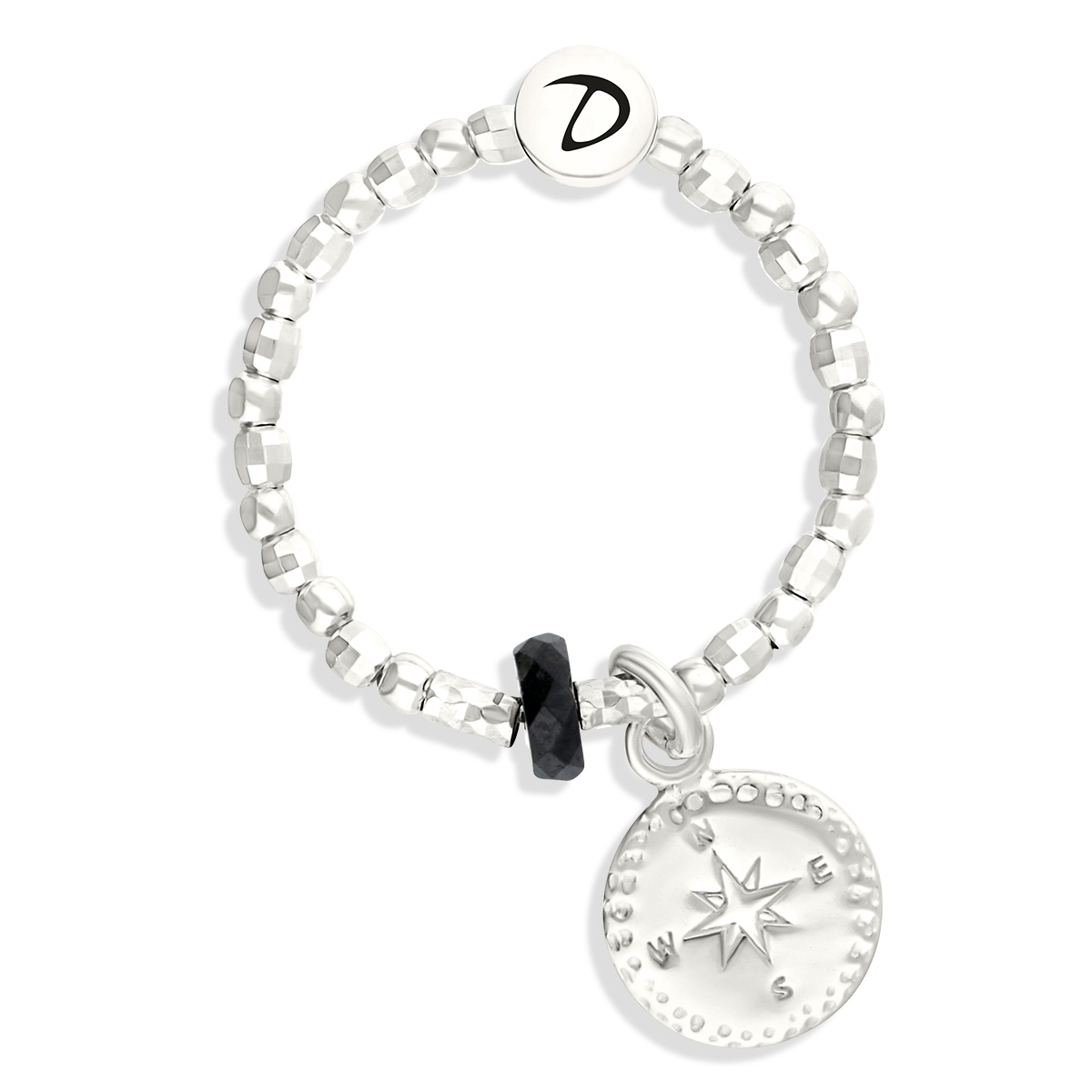 BAGUE ÉLASTIQUE ROSE DES VENTS RONDELLE NOIRE
