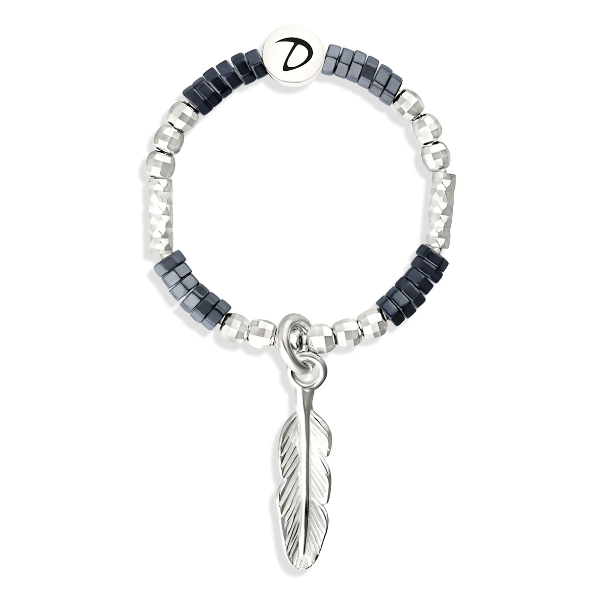 BAGUE ELASTIQUE HEMATITE PLUME