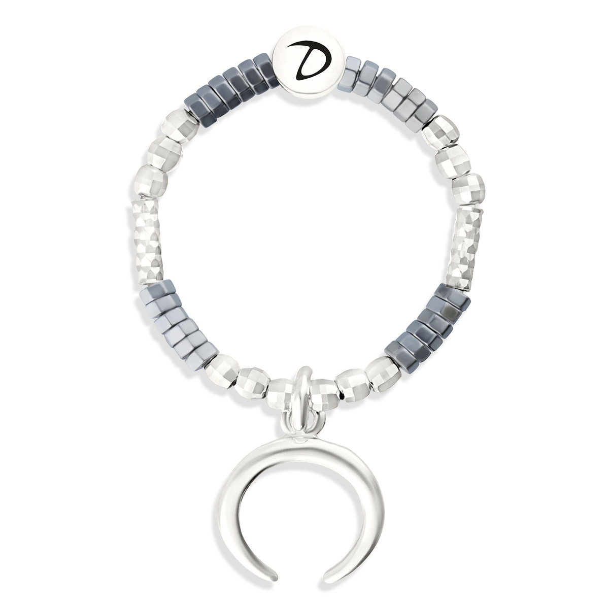 BAGUE ÉLASTIQUE CROISSANT HEMATITE GRISE