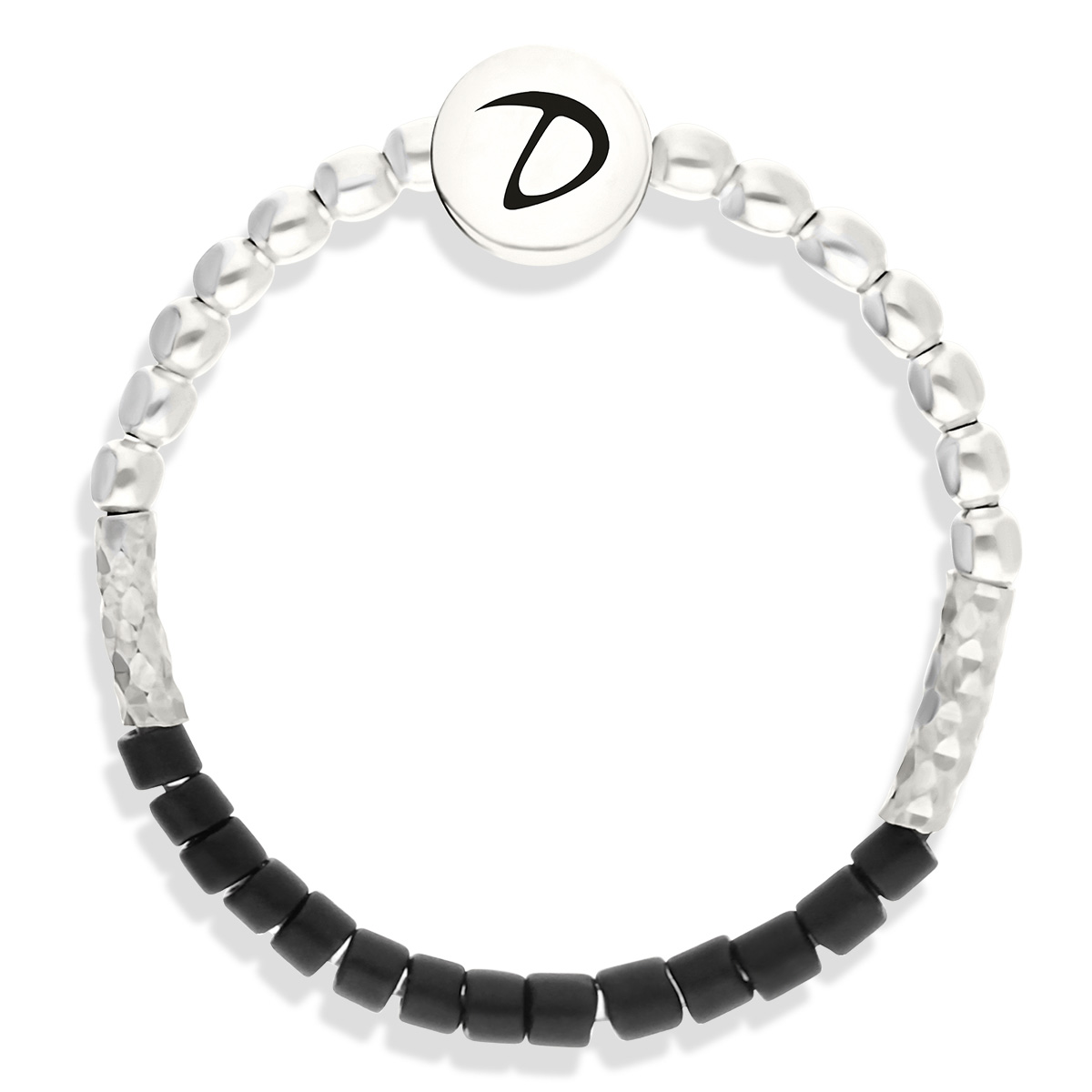 BAGUE ELASTIQUE NOIRE PERLES ARGENT