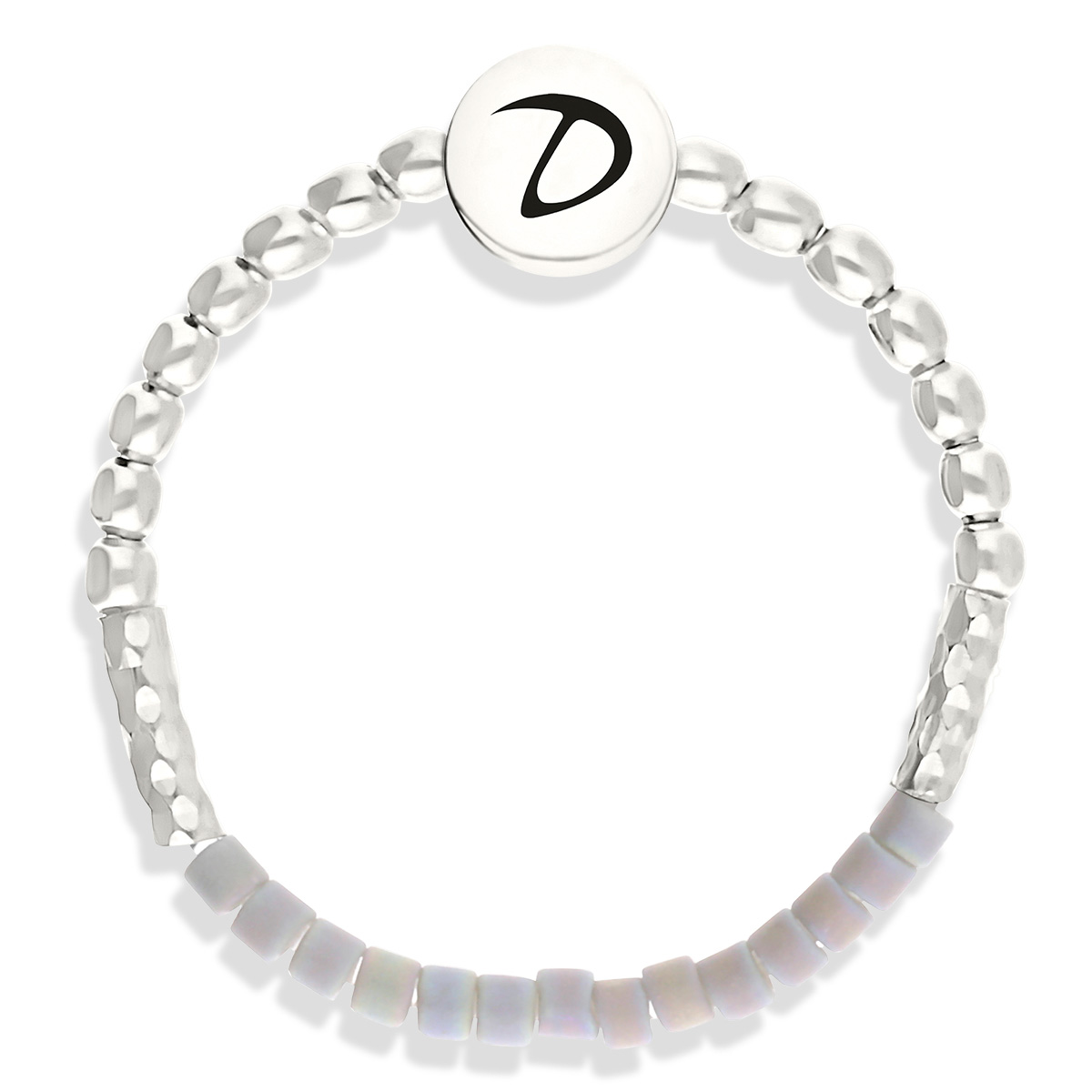 BAGUE ELASTIQUE GRIS MAT PERLES ARGENT