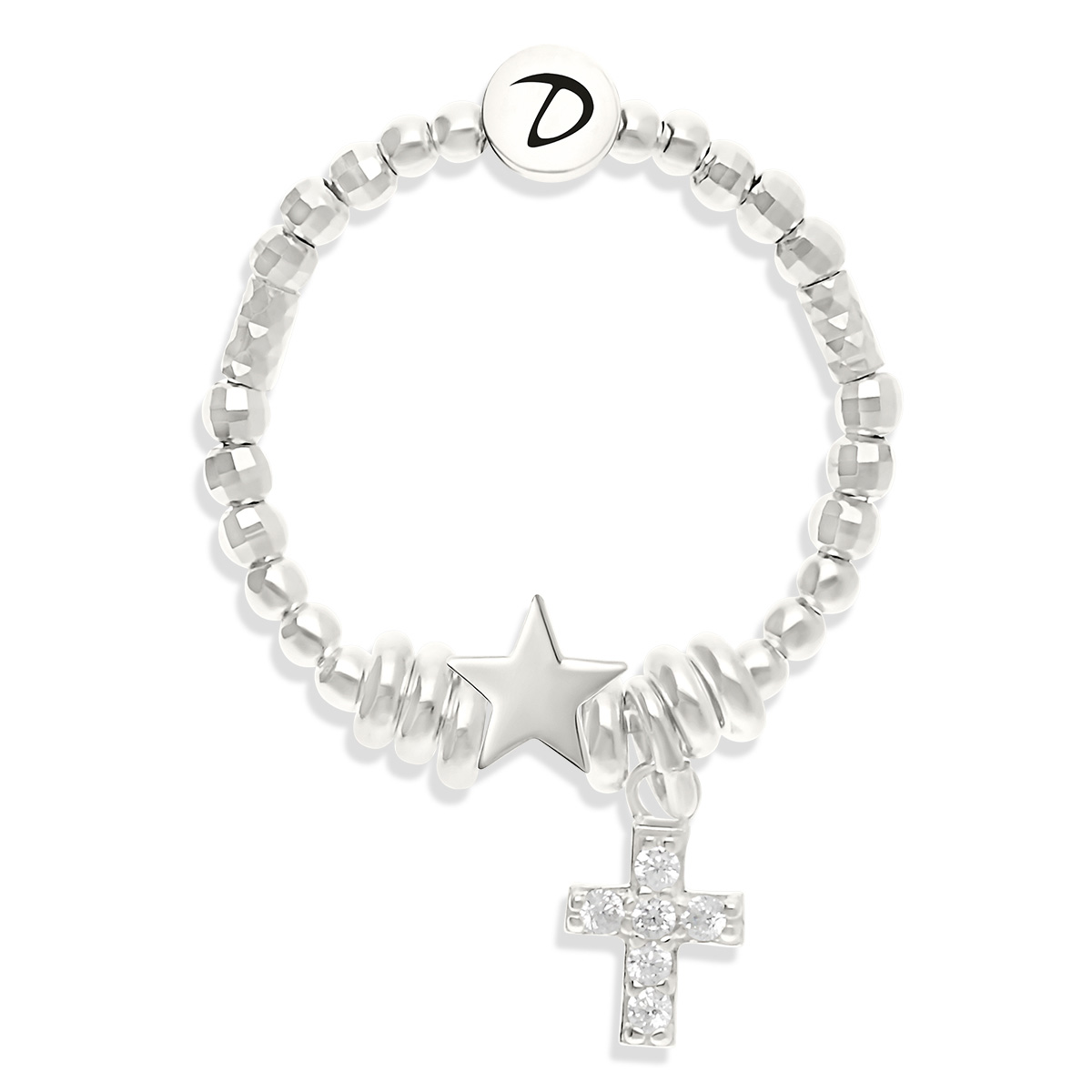BAGUE ÉLASTIQUE CROIX ORNÉE D\' OXYDES DE ZIRCONIUM ET ÉTOILE Argent 925