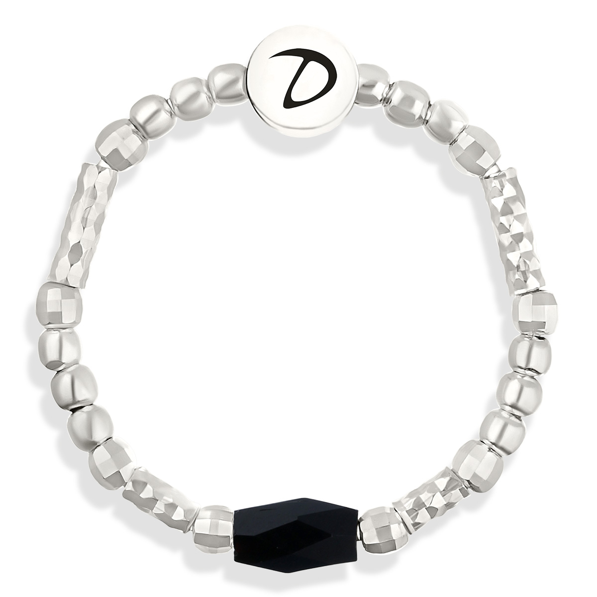 BAGUE ELASTIQUE ARGENT PIERRE NOIRE