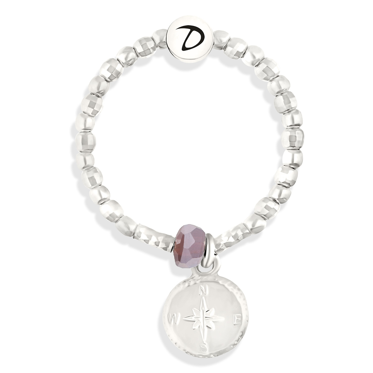 BAGUE ELASTIQUE ROSE DES VENTS PERLE VIOLETTE